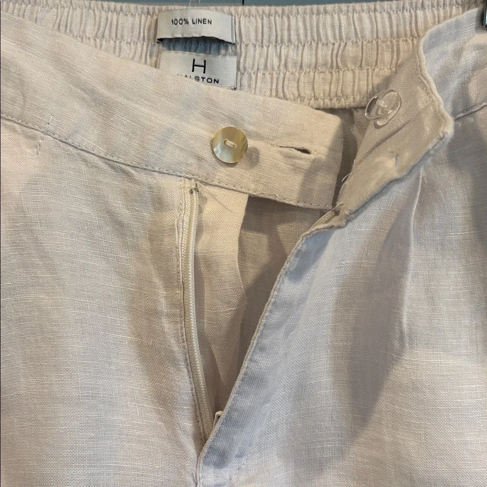 Halston 100% Linen Shorts Waist Tie Size Small High Rise